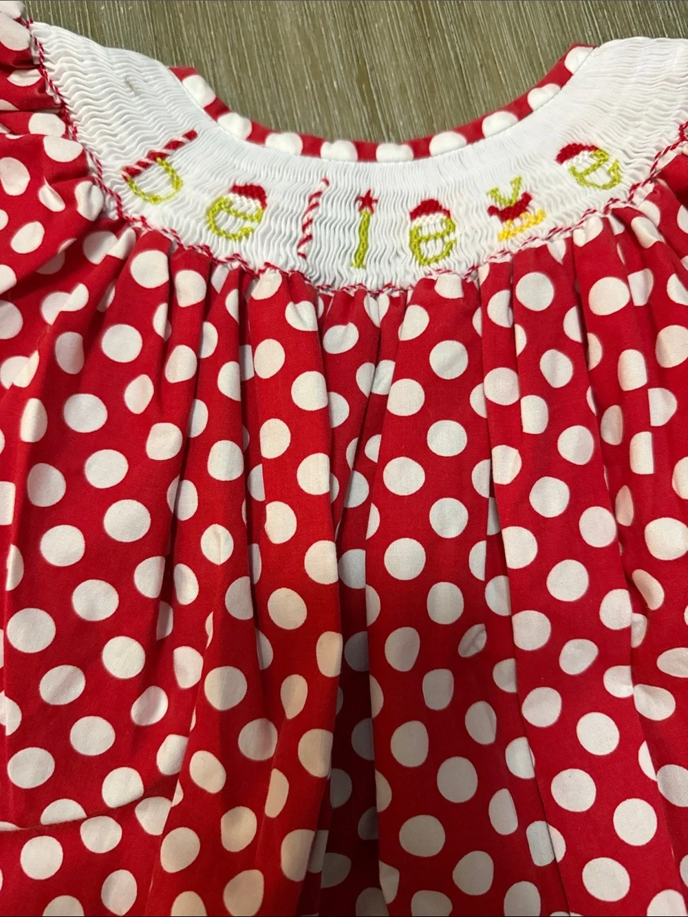 Girls Red Polka Dot “Believe” Dress